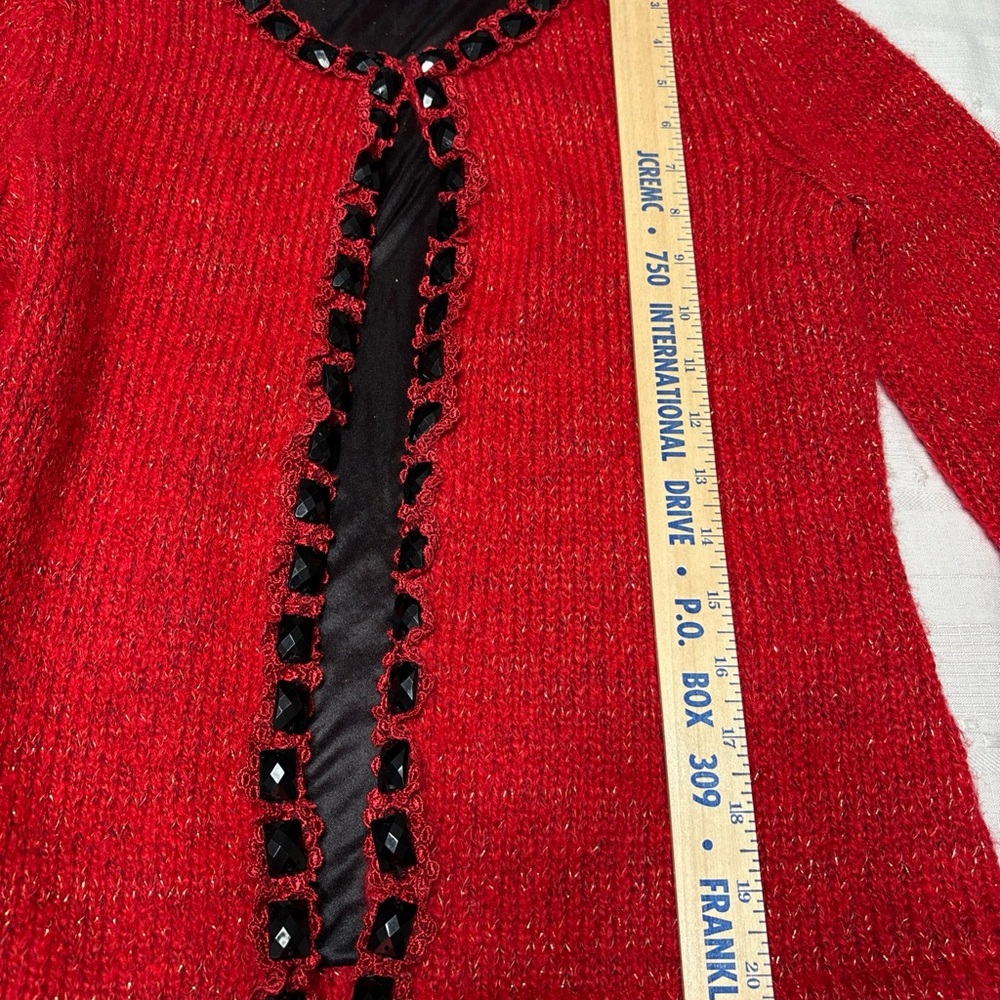 VTG Alberto Makali Wool Blend Red Sweater With Black Beads - Size Small - Picture 6 of 9